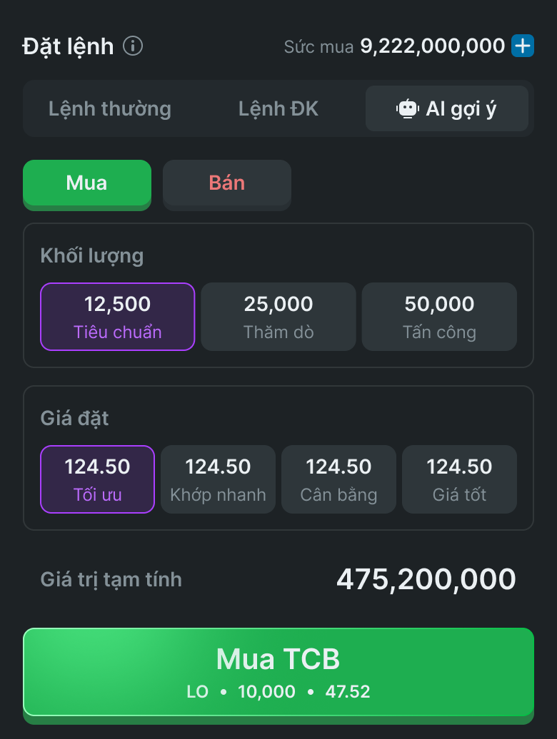 Form đặt lệnh